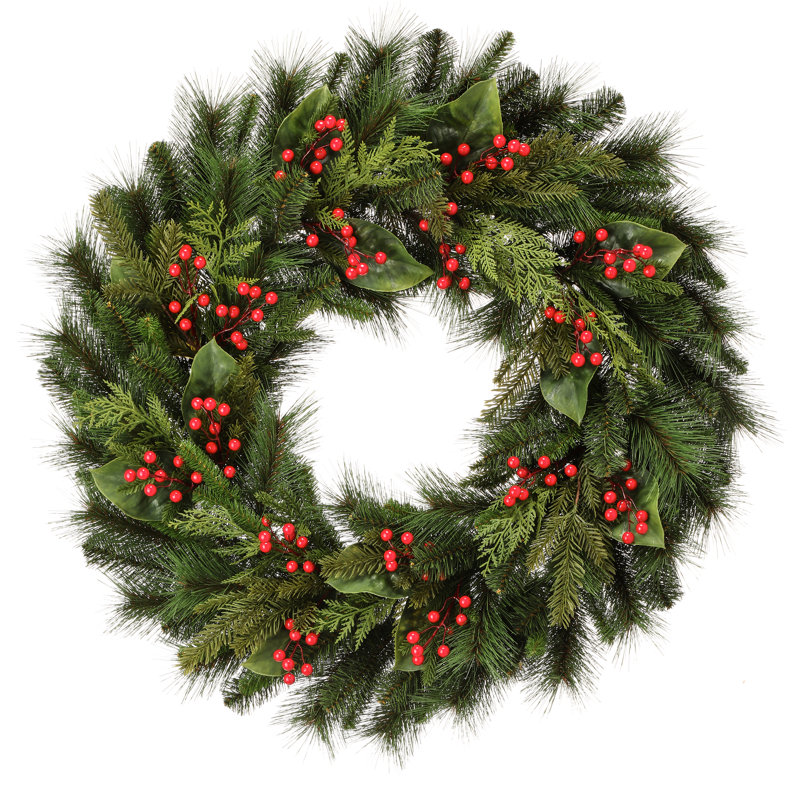 36" Uv Pine/Magnolia/Berry Spruce Wreath