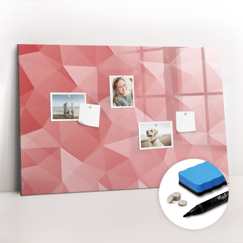 Magnetic Memo Board Whiteboard - 90 x 60 cm - With Marker and Magnets - Triangles abstraction, Red