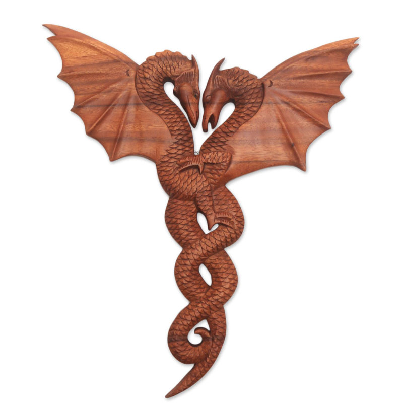 Décoration murale en bois à panneau en relief dragon couple