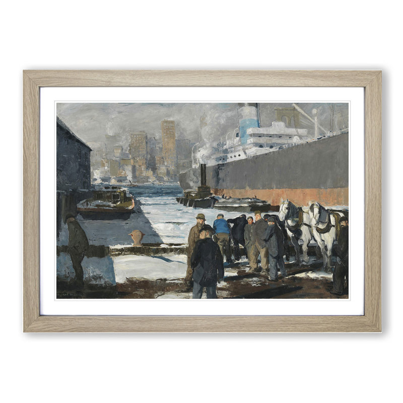 Men of the Docks by George Bellows - Picture Frame Painting, 36cm H x 48cm W x 2cm D, Oak Framed