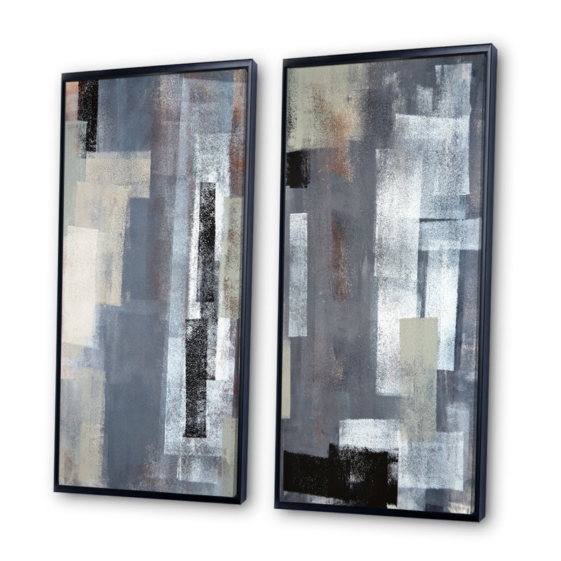 «Brown Meets Gray Abstract Art IV», ensemble de 2 impressions sur toile, H 32 po x l 32 po x P 1 po, Cadre flottant noir