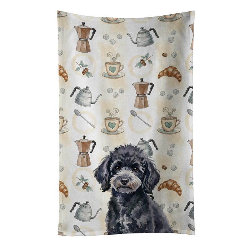 Toy Black Poodle Coffee Bar Kitchen Towel, Toy Black Poodle