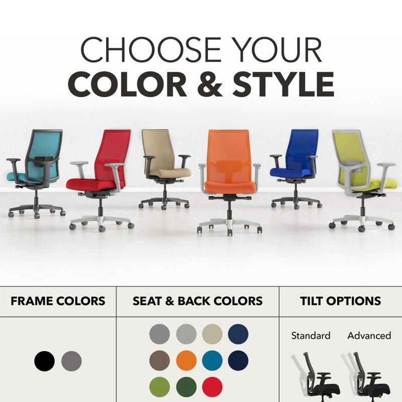 HON Ignition 2.0 Mid-Back Task Chair, Advanced Tilt, Black Frame, Black, Black, Advanced Tilt, Black