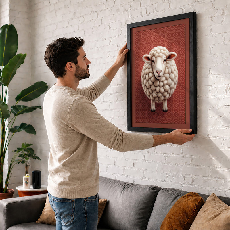 Gentle Sheep Boho - Framed Print, Walnut, A1 - 84.1 x 59.4 cm