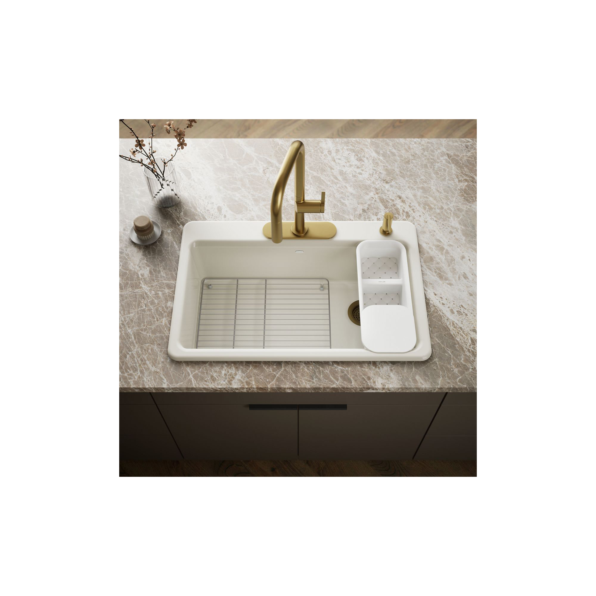 Riverby™ Single-Bowl Top-Mount Kitchen Snk with Accessories, Dune, 1 hole
