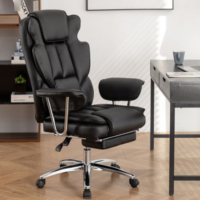 Grand et grand fauteuil de bureau avec repose-pieds, fauteuil d'ordinateur en cuir, capacité de 500 lb, hypnotisant, noir pour la maison, inclinable, ergonomique, durable