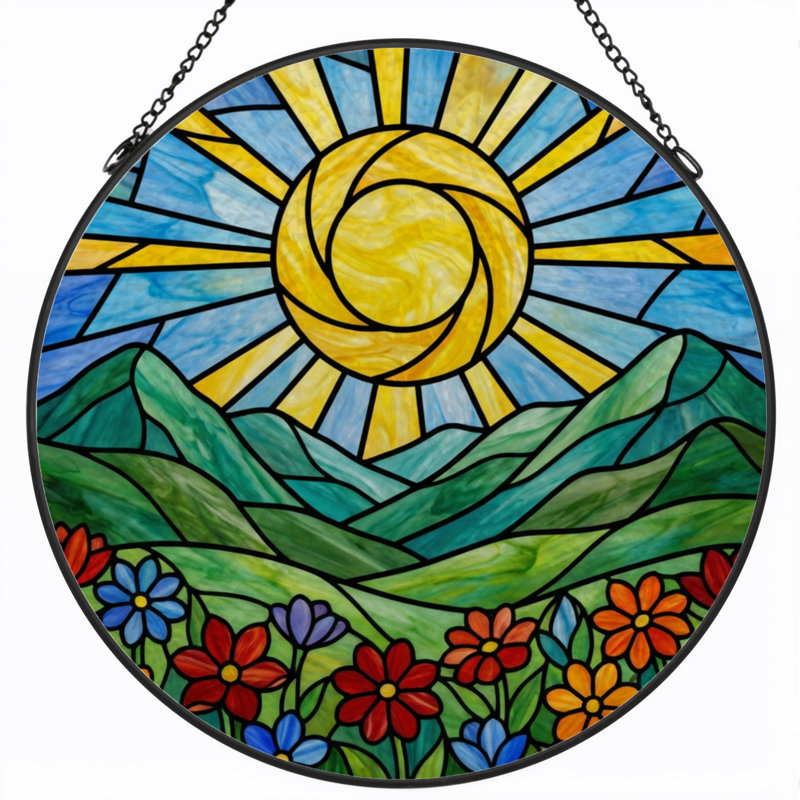 Panneau de vitrail paysage 7,8 "H Sunlight, H 7,8 po x l 7,8 po