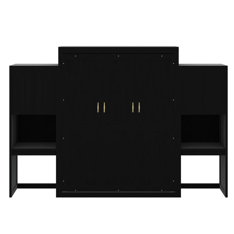 Grand lit escamotable avec bureau, coiffeuse et armoires, Espresso