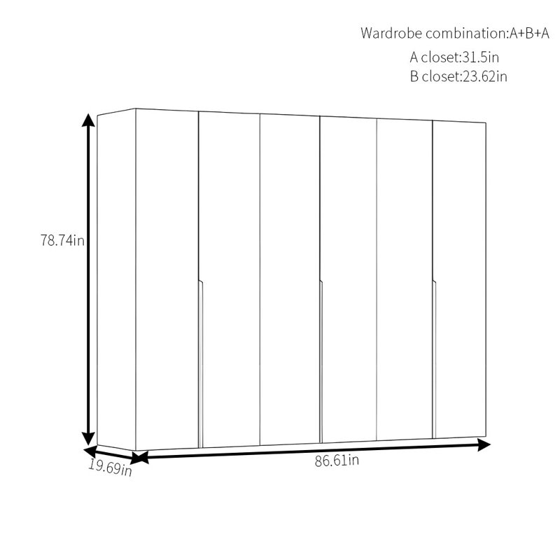 Armoire simple en noyer moderne, H 78,74 po x l 86,61 po x P 19,69 po