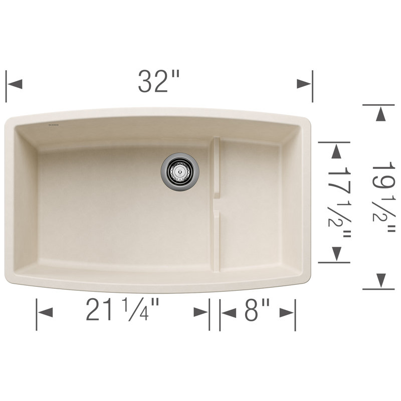Performa Cascade SILGRANIT 32" Single Bowl Undermount Kitchen Sink with Colander, Soft White