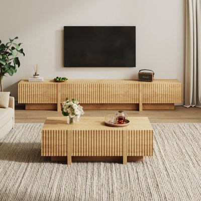 Modern TV Stand and Coffee Table Set with Storage, Fluted Panel Living Room Furniture Set