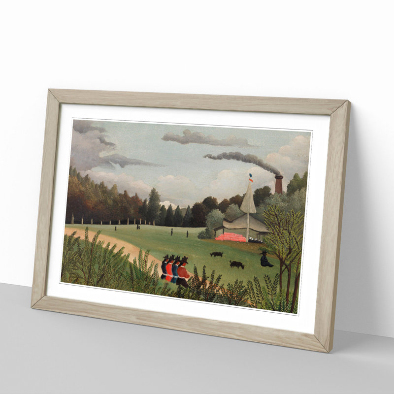 Landscape and Four Young by Henri Rousseau - Picture Frame Painting, 36cm H x 48cm W x 2cm D, Oak Framed