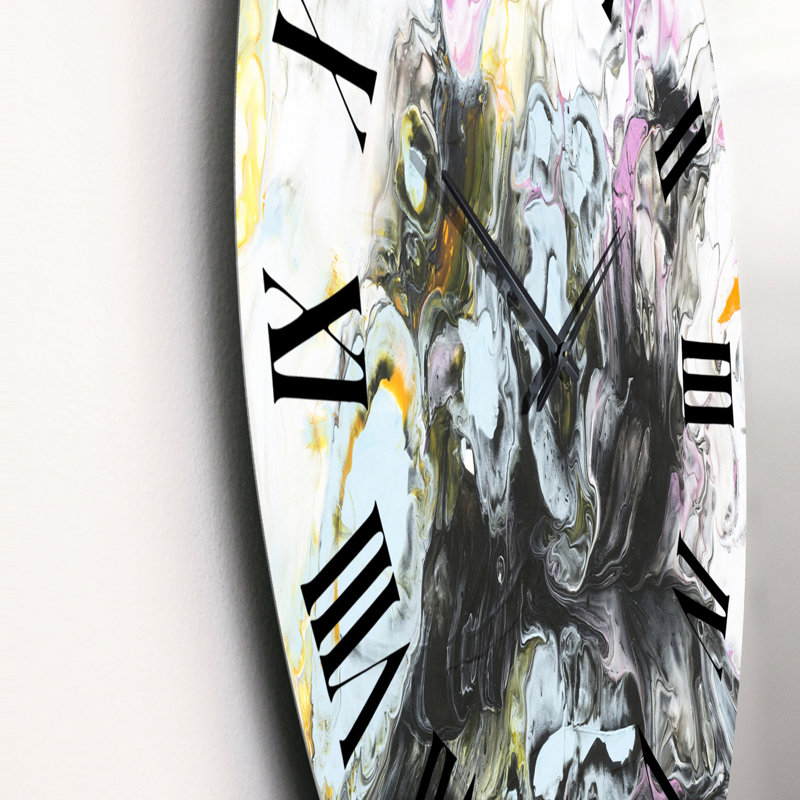 Noir et rose sur blanc - horloge murale moderne, Grand