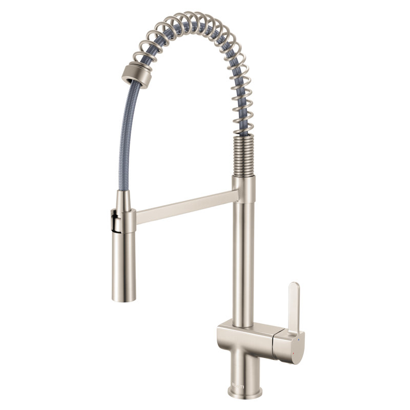 Ruvati Seneca Single Handle Pull Down Modern Kitchen Faucet with Pre-Rinse Sprayer in Stainless Steel, Matte