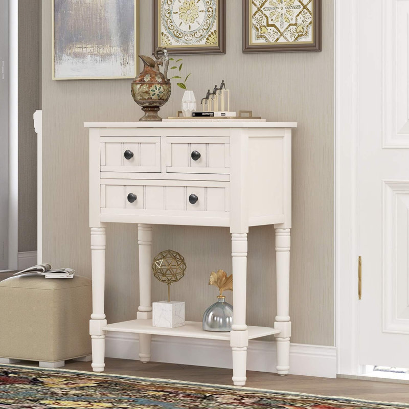 Weinman Modern Rustic Solid Wood Narrow Console Table with 3 Drawers and Bottom Shelf for Hallways, Entryways, or Behind Sofas