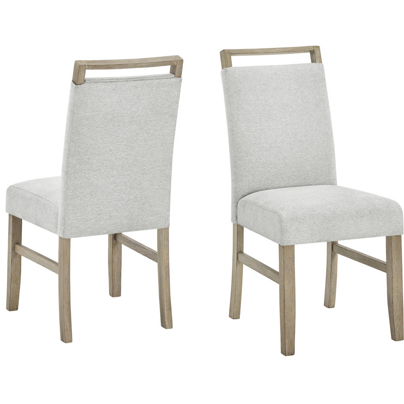 Chaises d'appoint de salle à manger en tissu gris à finition chêne - de 2, largeur de l'assise de 18,5 po, hauteur de l'ensemble de 13 po, conception compacte 2 avec profondeur de 17,5 po, poids du produit de 35 lb, assise confortable