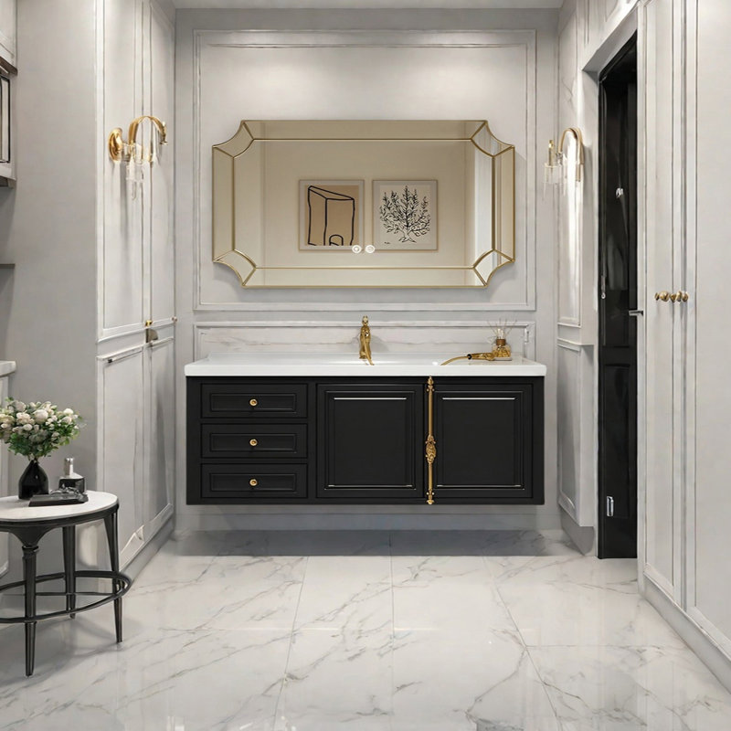 Armoire de salle de bain de style français rétro, Noir