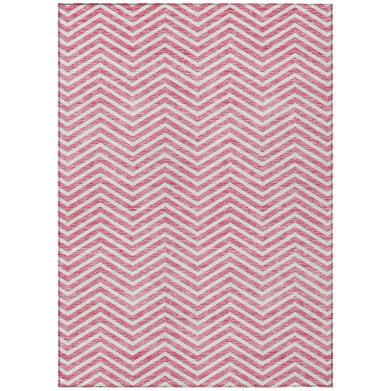 Tapis intérieur lavable à chevrons rose et ivoire 10 pi x 14 pi