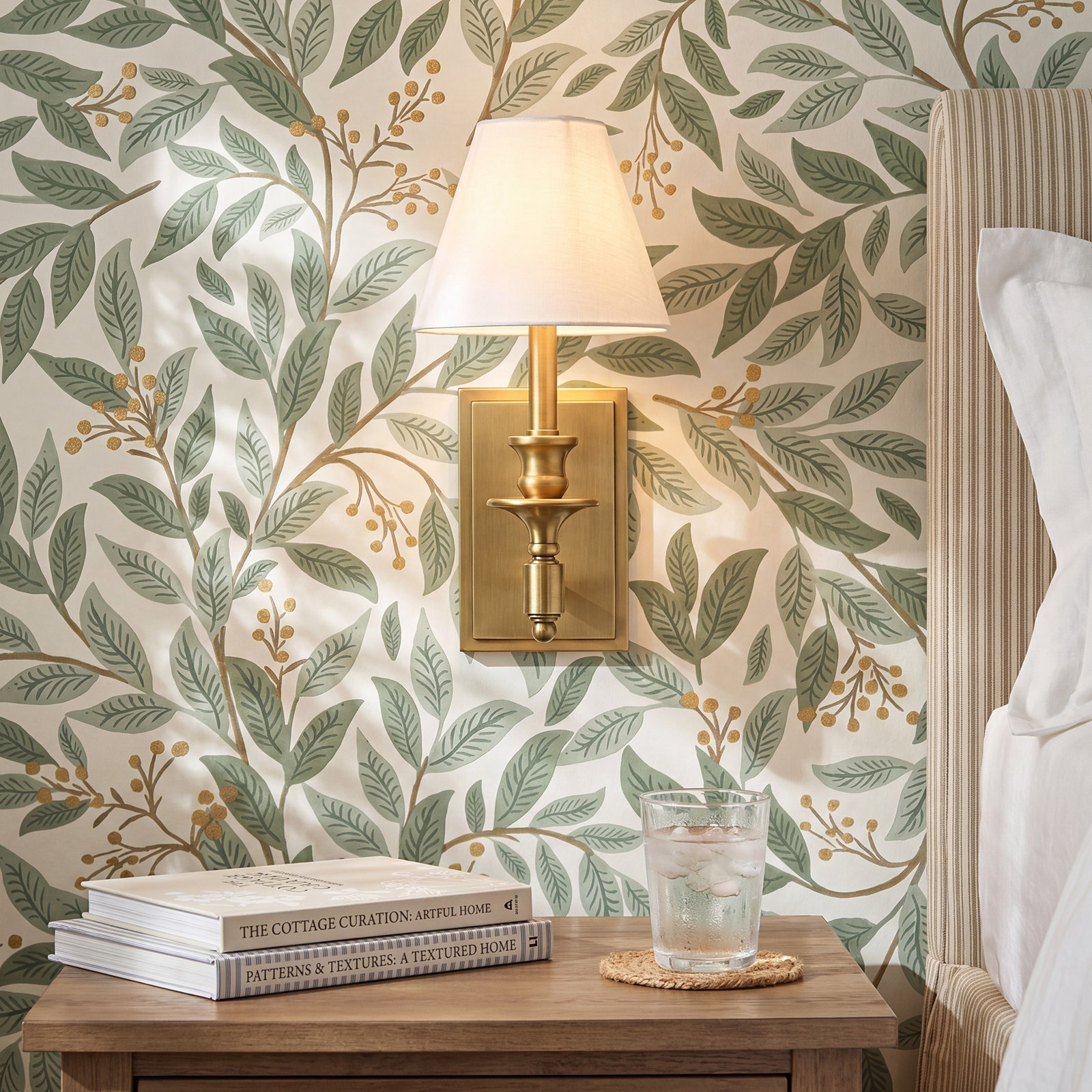 Alarins Single Light Dimmable Armed Sconce, Warm Brass