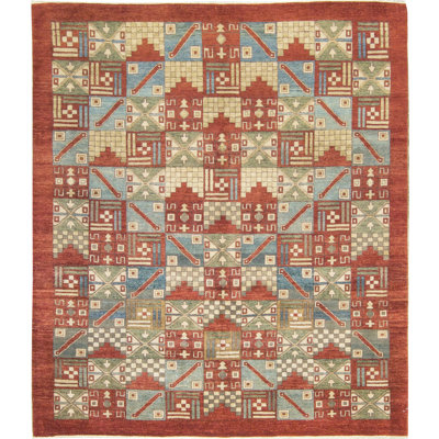 Tapis orange et beige noué à la main de haute qualité
