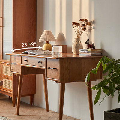 Bureau rectangulaire en bois massif avec 3 tiroirs couleur cerisier