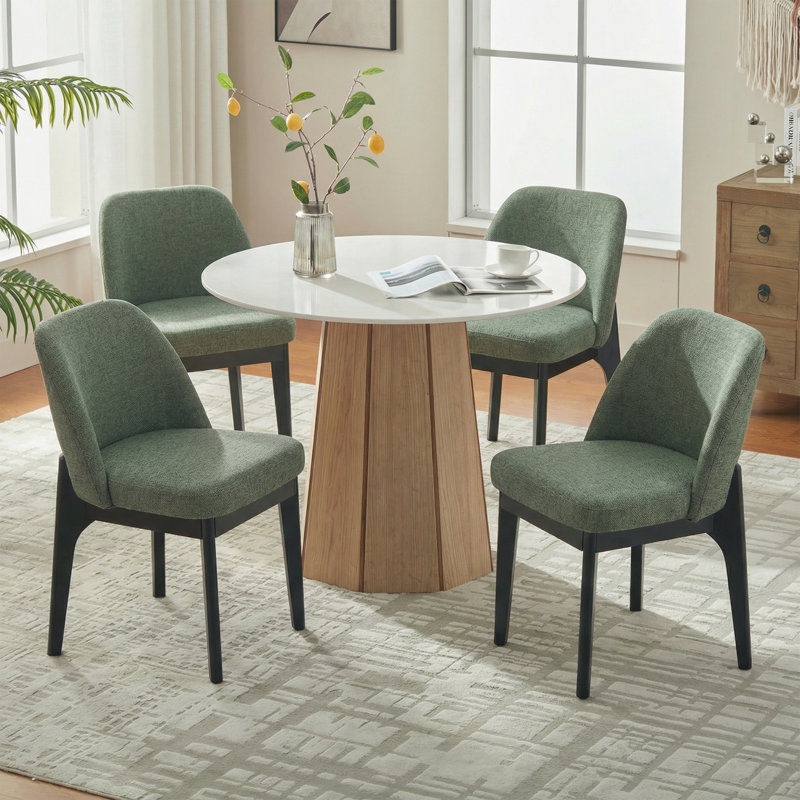 Ensemble de 4 chaises de salle à manger rembourrées en polyester de 19,5 po de hauteur avec pieds en bois massif noir, 4