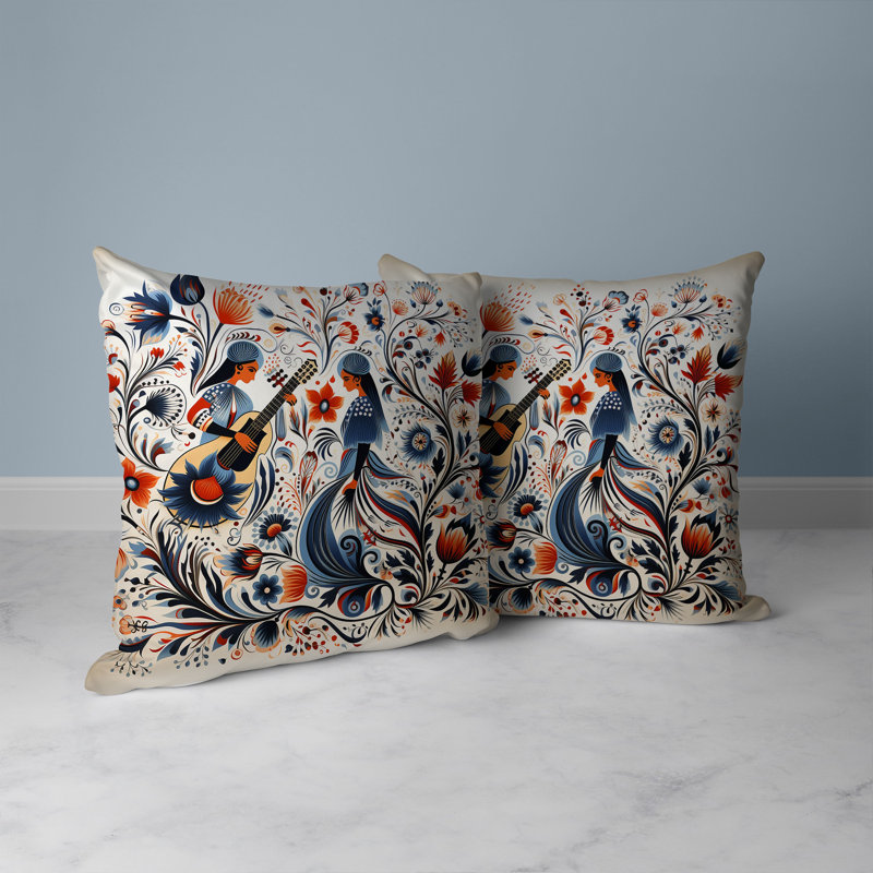 Coussin décoratif Musical Farry, Bleu/orange, H 26 po x l 26 po