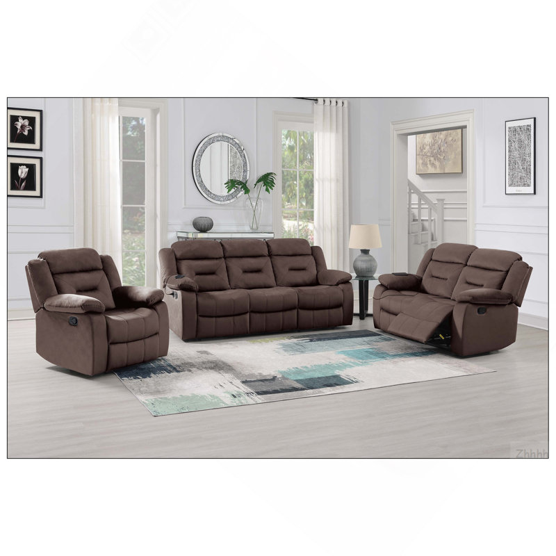Canapé moderne manuel 1pc avec accoudoirs rembourrés et capitonnés à l'horizontale, port USB, finition chocolat, mobilier de salon principal