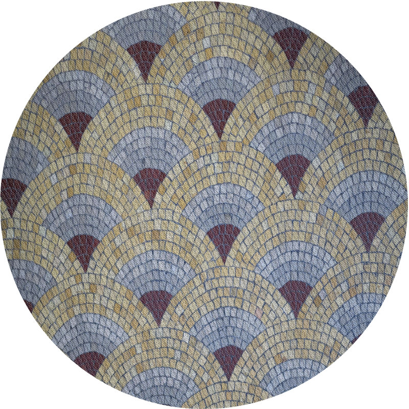 Tapis bleu marine/gris marine à motifs, Rond 7 pi