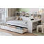 Lit de jour simple en bois avec lit gigogne, tiroirs de rangement et bureau d'étude pour une utilisation multifonctionnelle peu encombrante.-422810341-422810342