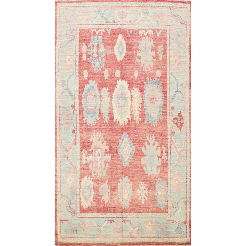 Tapis unique en laine noué à la main Oushak nouvel âge de 6 pi 1 po x 9 pi rouge