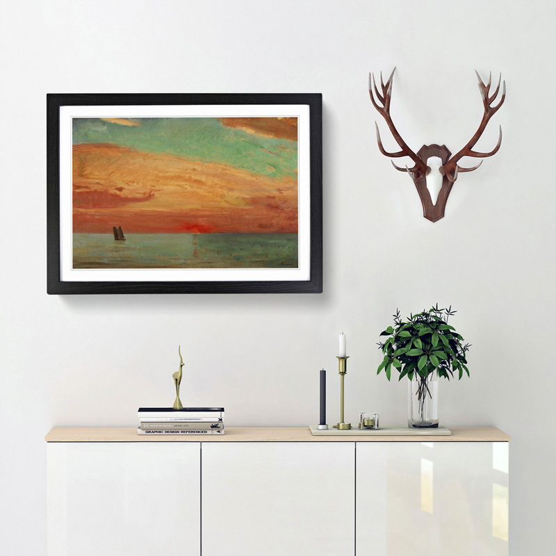 Sunrise over the Eastern Sea by Fujishima Takeji - Picture Frame Painting Print, 27cm H x 36cm W x 2cm D, Black Framed