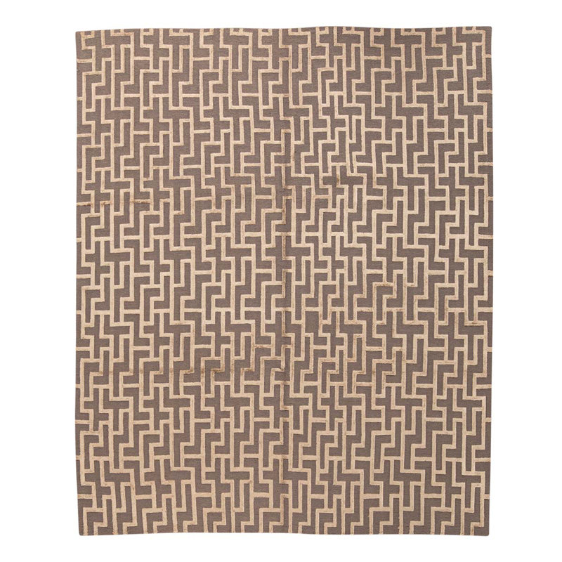 Tapis géométrique brun / beige noué à la main 8 pi x 9 pi 10 po Geometric