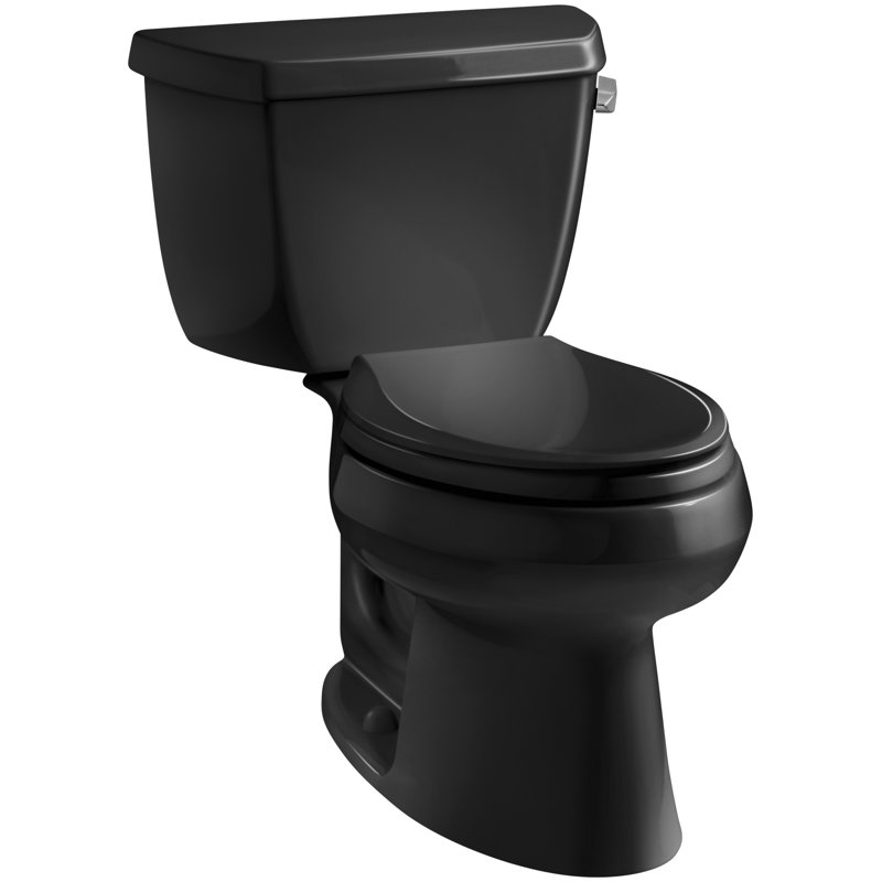 Wellworth 1.28 GPF Water Efficient Elongated Two-Piece Toilet (Seat Not Included), Black, Right-Hand