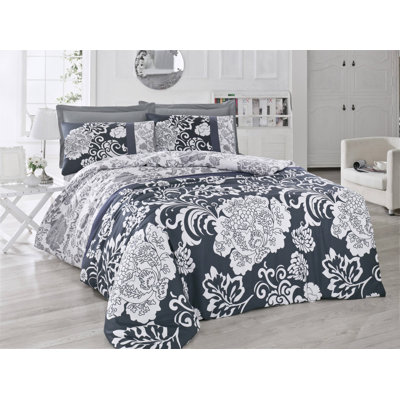Ensemble de housse de couette luxueuse en satin simple XL 100% coton, blanc et gris | Housse de couette 61,0 x 79,0 pouces | 210 fils, lavable à la machine, enveloppe et fermeture à boutons | Literie douce et élégante pour un confort ultime