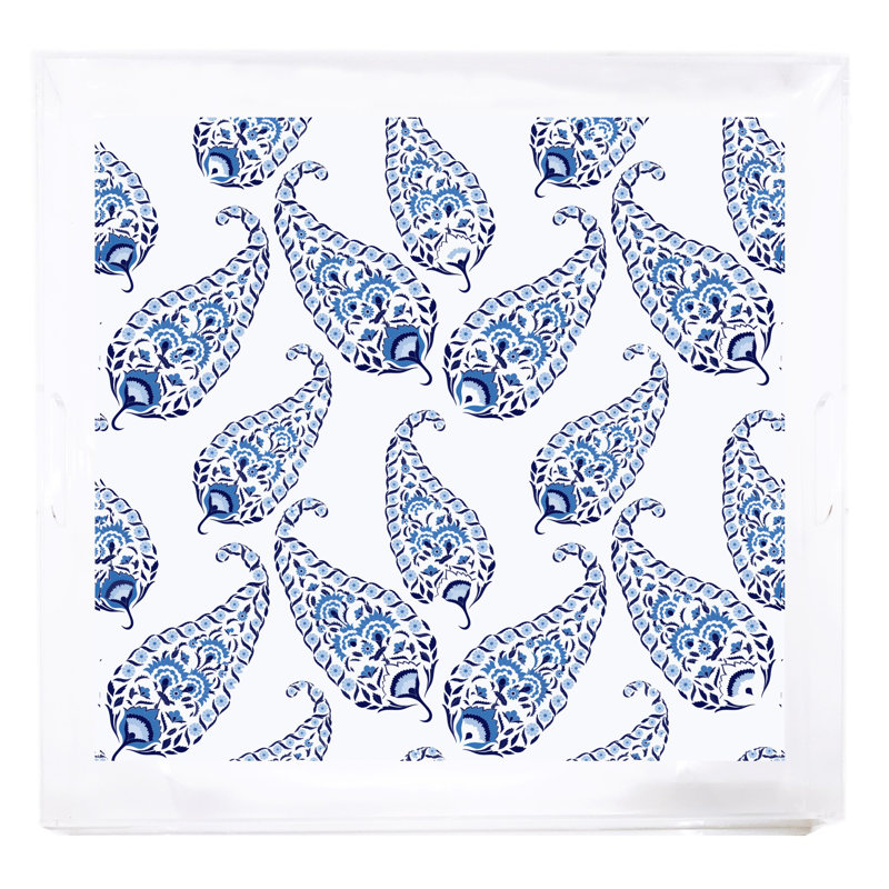 Plateau décoratif indien Indian Paisley, Bleu/blanc