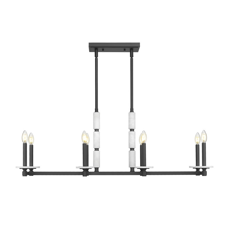 Lustre linéaire moderne Burdine, Noir mat, H 16 po x l 12 po x P 44 po, 8 lumières