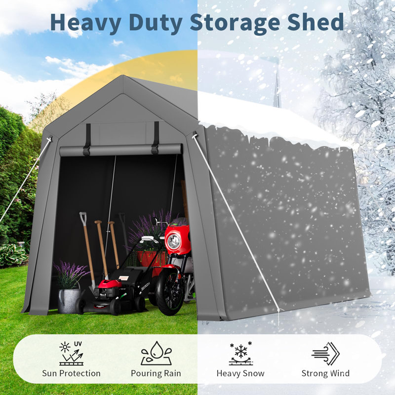 Portable Outdoor Storage Shed, Heavy-Duty Waterproof & UV-Proof Garage Shelter with Dual Roll-Up Doors & Ventilation for Motorcycle, Bike, Tools