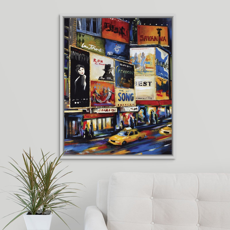 « thats broadway », peinture sur toile, H 31,7 po x l 25,7 po x p 1,75 po, Cadre flottant blanc