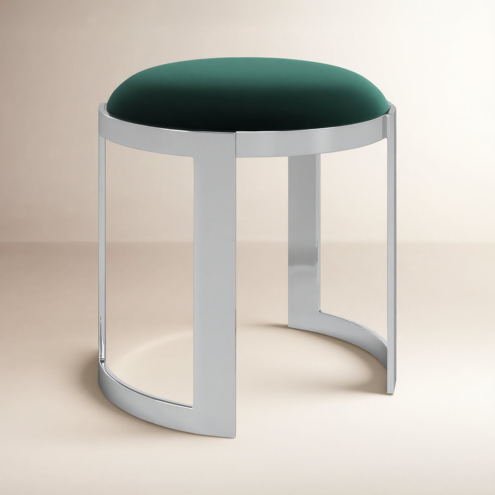 Nouri Velvet Vanity Stool, Green Velvet, Silver