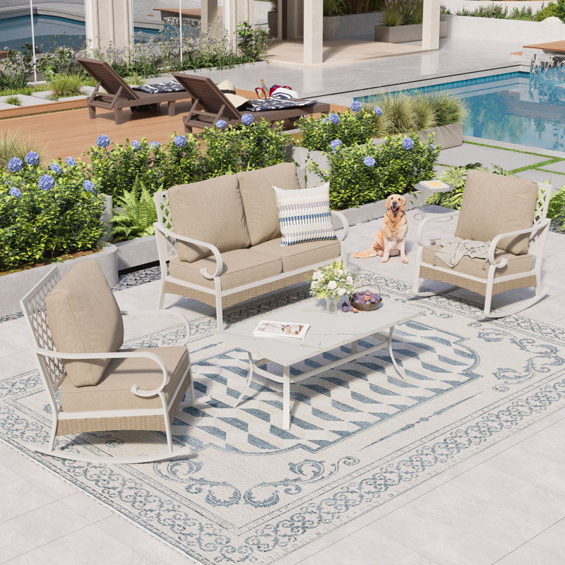 Tapasi 4-Person Patio Furniture Set with Rocking Lounge Chairs, Beige