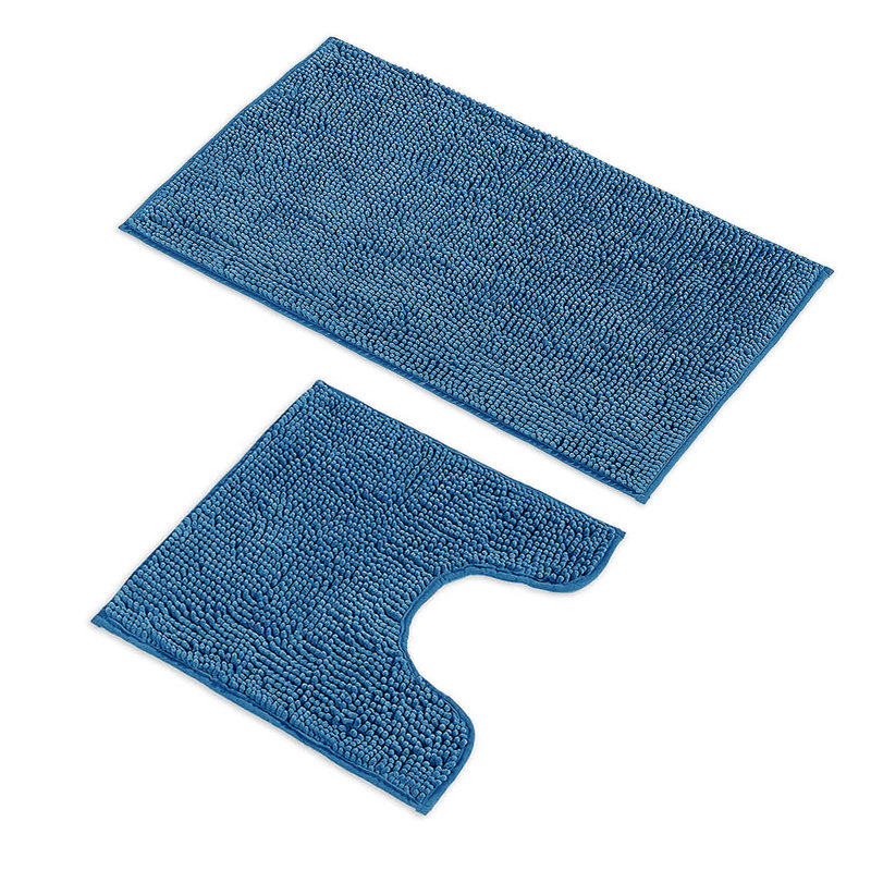 Ensemble de 2 tapis de salle de bain en chenille moelleux et moelleux, Bleu