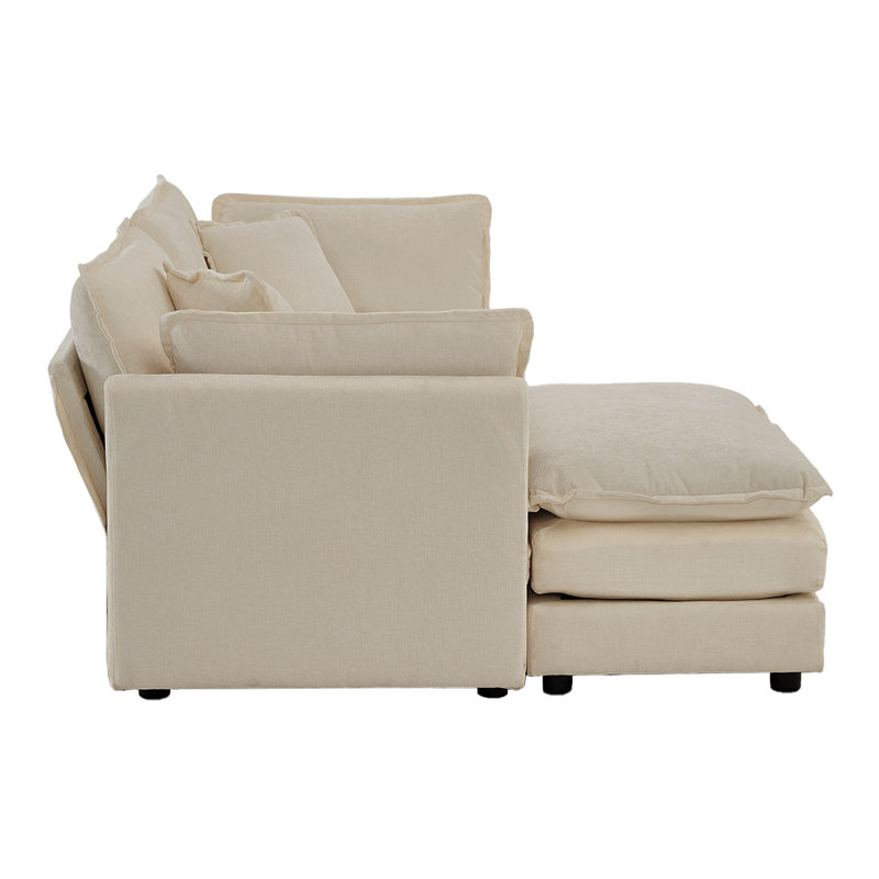 Comfy L Shaped Modular Coush Loveseat Sofa With 1 Ottoman, Light Coffee
