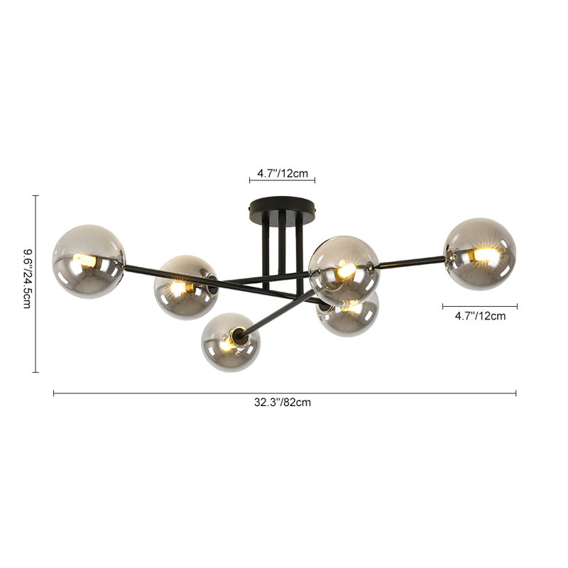 6 - Light Linear Sputnik Glass Semi Flush Mount