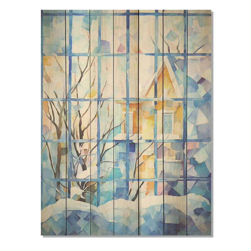 Frosty Winter Windows - Paysage d'hiver sur bois, H 40 po x l 30 po