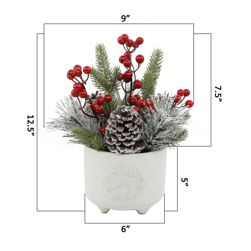 Arbre de Noël 12,5 po H blanc / rouge floqué / givré