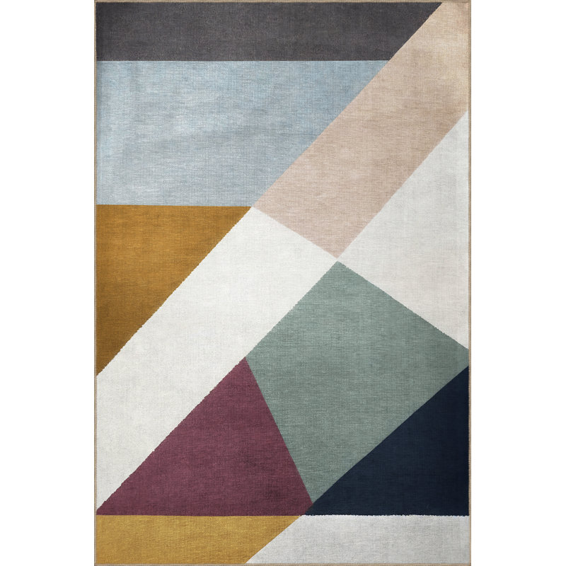 Tapis décoratif multicolore à motif géométrique triangulaire, Tapis de couloir 3 pi 9,81 po x 6 pi 6,74 po