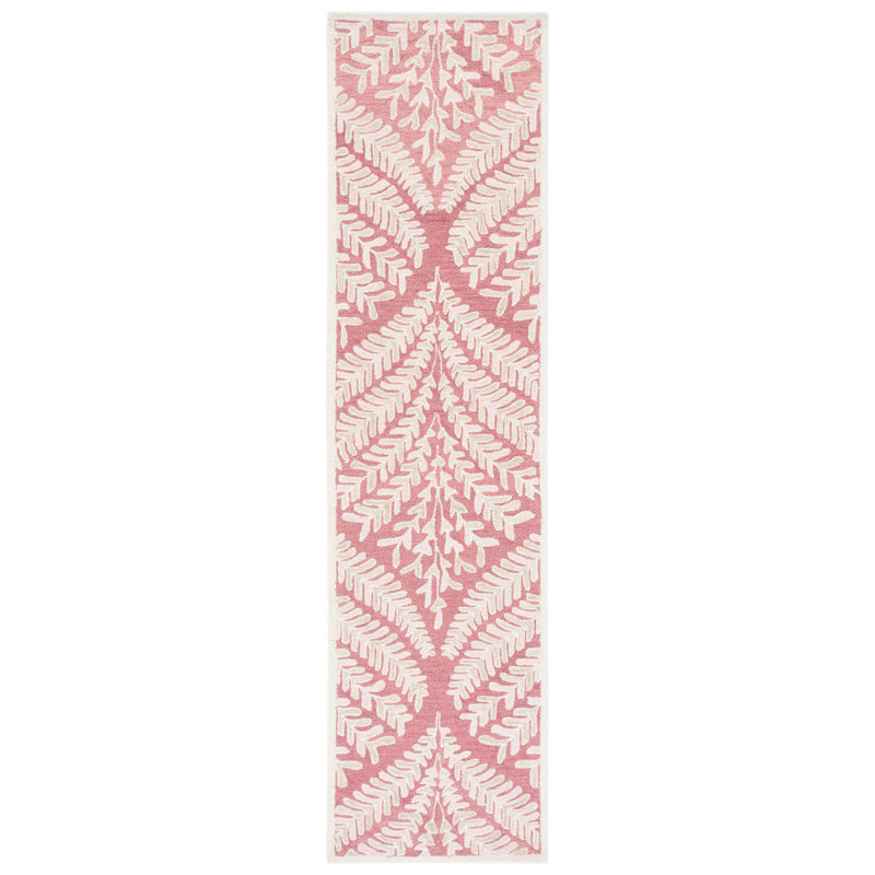 Tapis rose / ivoire en laine touffeté à la main Jashona, Tapis de couloir 2 pi 3 po x 11 pi