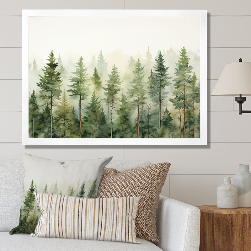 «Pine Trees Minimalisme Dream» - Art sur toile, Cadre simple blanc, H 16 po x l 32 po x P 1 po