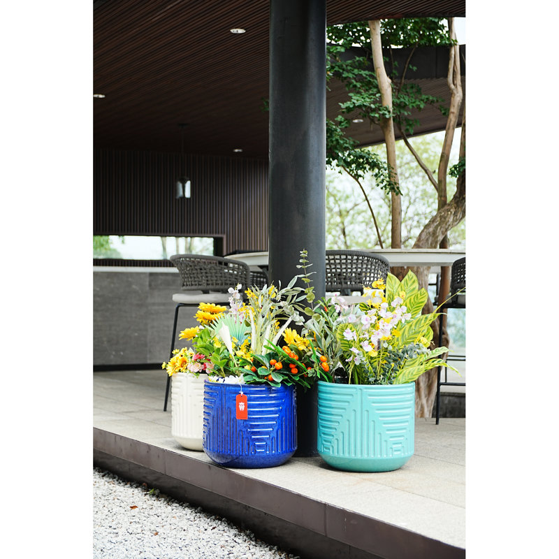 Stylish Cyan Ceramic Planter, All - Weather Suitable For Indoor And Outdoor Spaces, 16" Dimensions Planter With Resistance, Ideal Flowers, Small Greenery, 14.57" Height